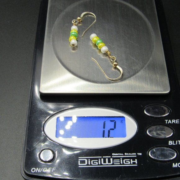 Sterling Silver White Yellow Green Beaded Earrings - Picture 5 of 5